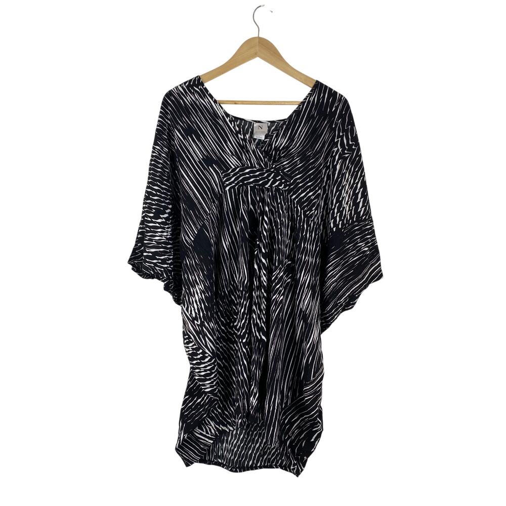 NWT Natori V-neck Black White Printed Cover Up Dress Women Large Beachwear